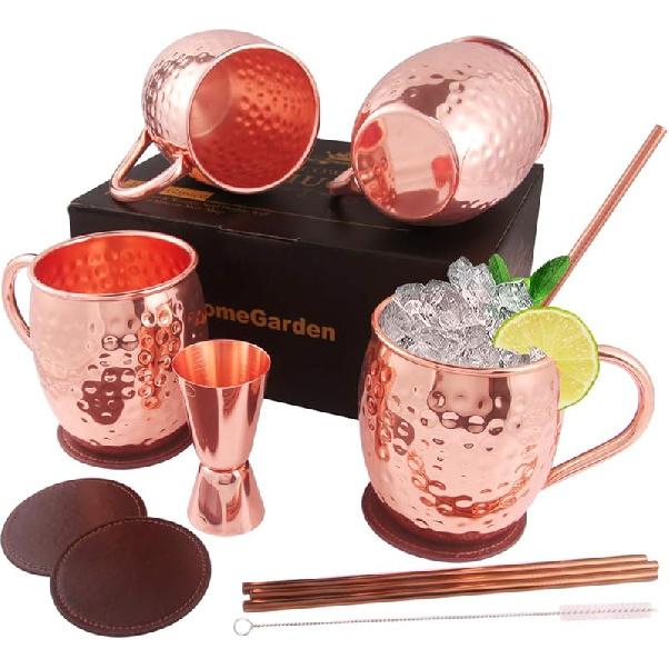 DUNCHATY Moscow Mule Mugs Set of 4, Gift Set Black Mule Mugs Pure Solid Hammered Stainless Steel Mule Mug for Drinking, 16OZ Food Safe 100%