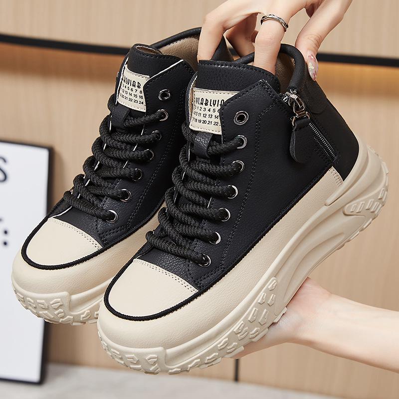 Női magas szárú divat sportcipők: Vastag talpú, Magasságnövelő, Puha és Kényelmes a sokoldalú, hétköznapi viselethez.