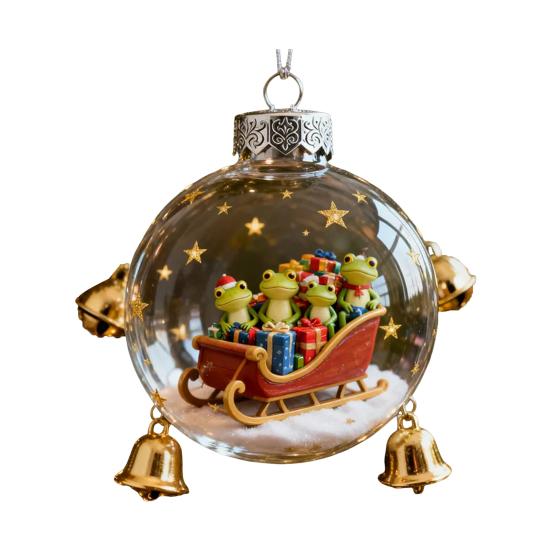 Frog Christmas Ornament Clear Plastic Xmas Hanging Ball with 3D Frog Ornament Holiday Keepsake