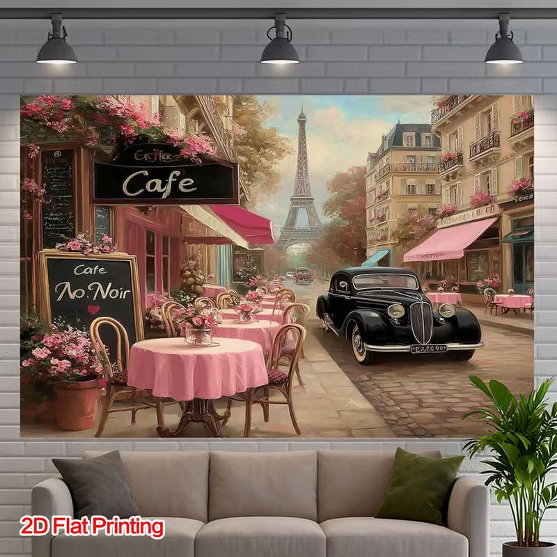 2D Pariser Café Straßenszene Kulisse Eiffelturm Oldtimer Fotografie Hintergrund