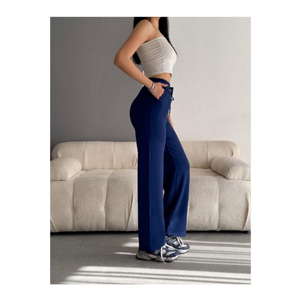 Women's Trend With Plenty Of Trotting Modal Fabric Tracksuit Six Double Pockets Wide Leg Sides With White Lane