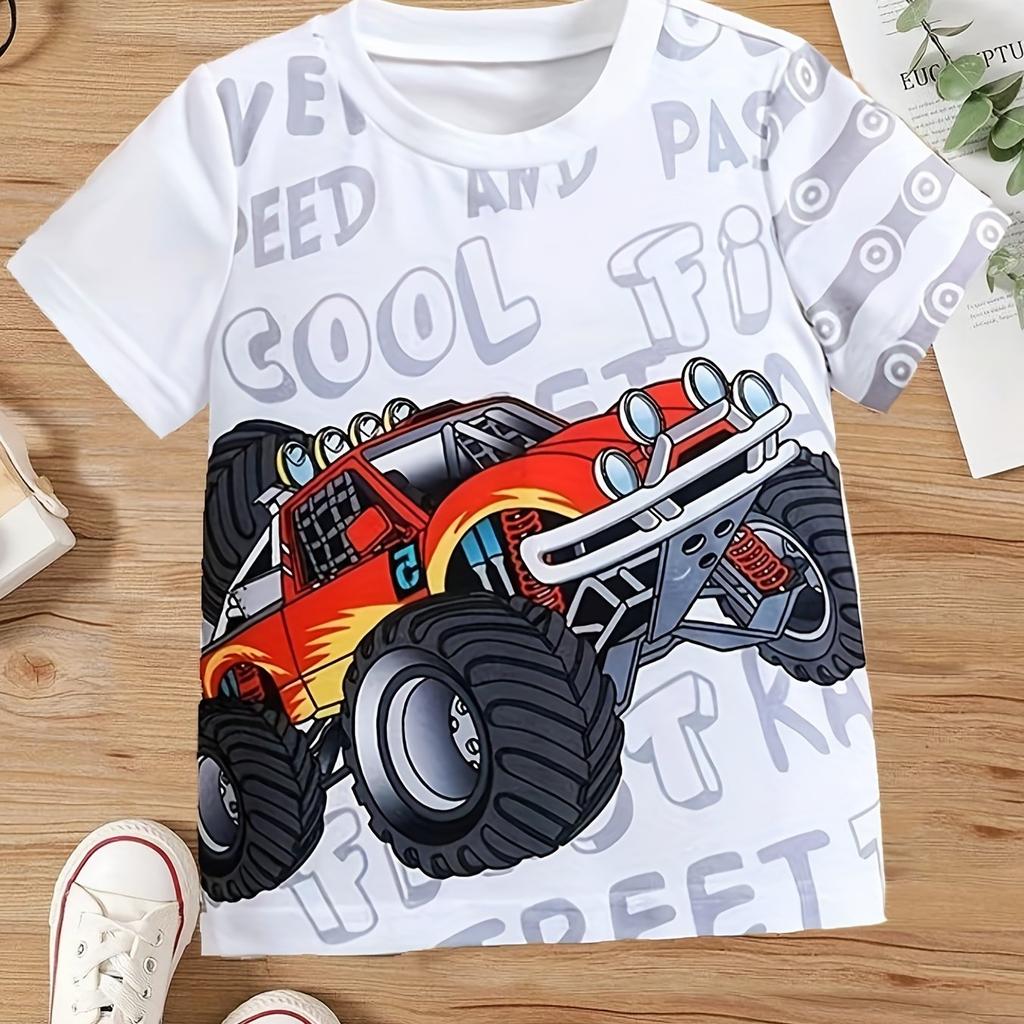 Dětské oblečení Chlapecké tričko Dívčí tričko s krátkým rukávem 3D Cartoon Truck Print Dětské letní oblečení Dětské chlapecké oblečení
