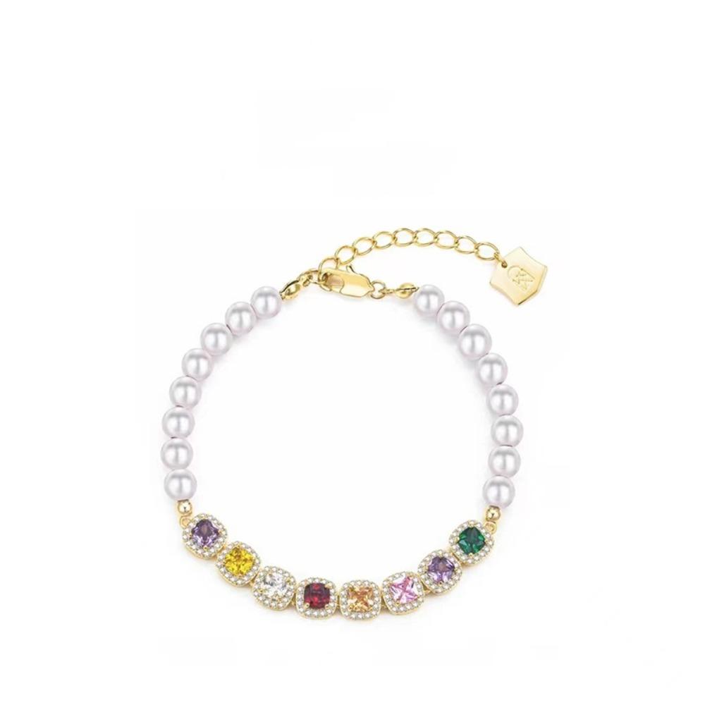 Ornaments Rainbow Rhinestone Bracelet Luxury Colored Zircon Bracelet Pearl Crystal Bracelet  Gifts