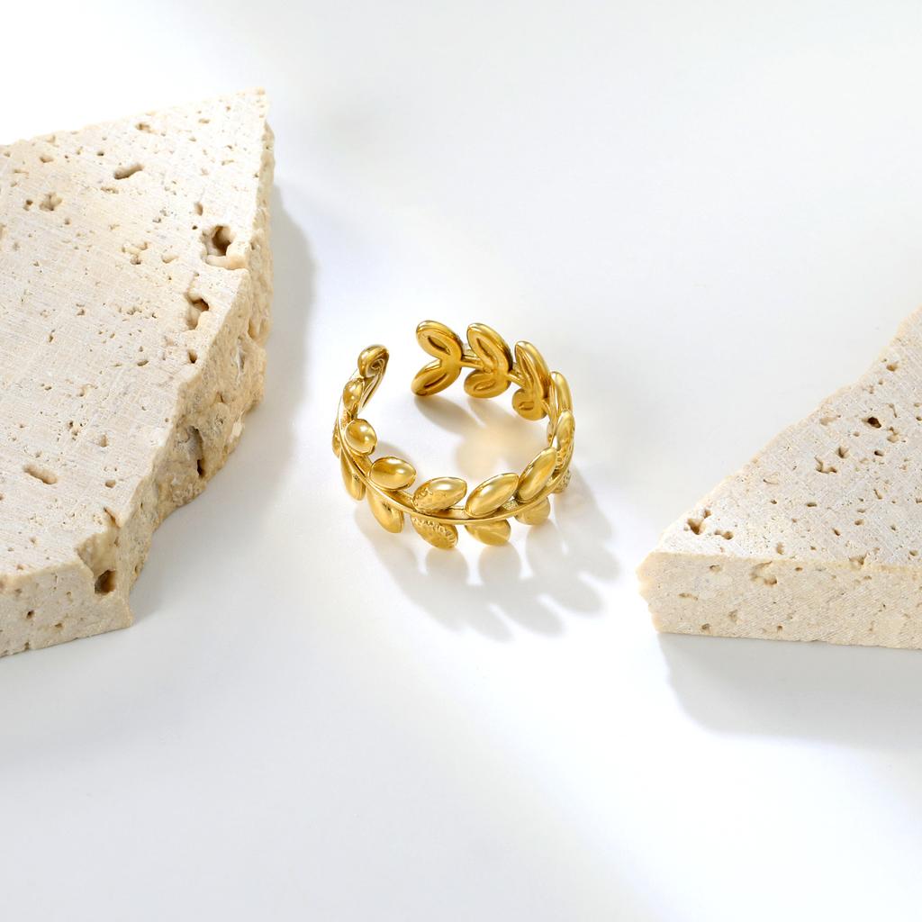 Fashion Hollow Geometric Adjustable Open Ring High-End Gold Tone Ring