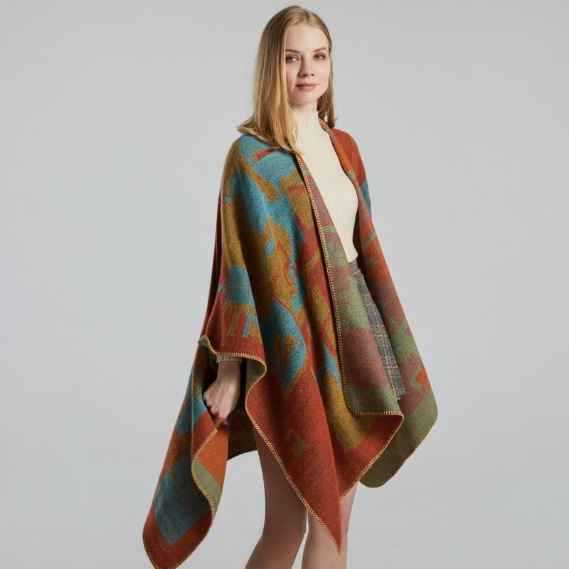 Women's scarf shawl creative new fashion imitation cashmere jacquard split fork thickened large cape air conditioner warm shawl