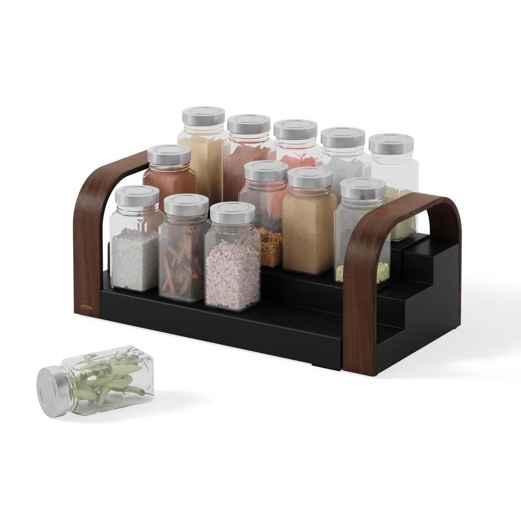 Official Umbra Bellwood 3-Tier Spice Rack, Black/Walnut, Kitchen Storage