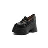 12Cm inner height-increasing muffin thick-soled sheepskin loafers women's 2025 round head waterproof table double-breasted thick-heeled muffin shoes