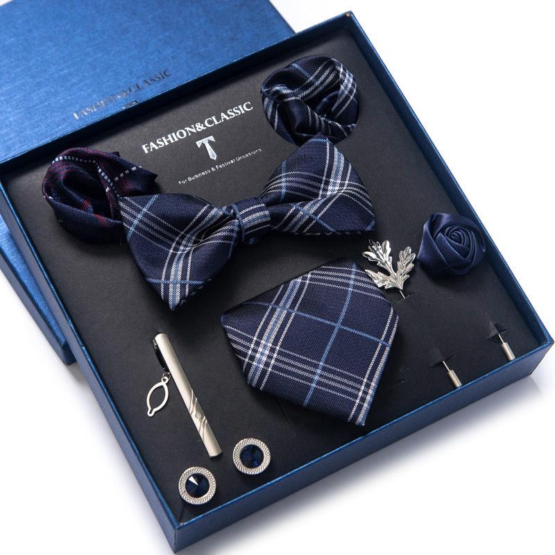 Men's 8-Piece Formal Accessory Set: Bow Tie, Corsage, Brooch, Cufflinks for Weddings.