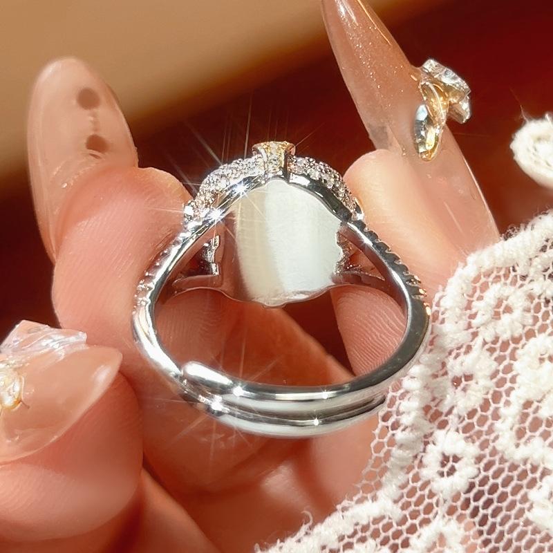 Manufacturer's New Retro Ring With An Open Mouth Women's Ruby Inlay Versatile Fashionable High-end Light Luxury