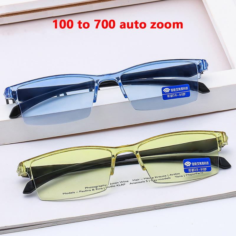 Presbyopia Eyeglasses Rimless Smart Zoom Frameless Reading Glasses Smart Technology Blue Light Blocking Reading Glasses