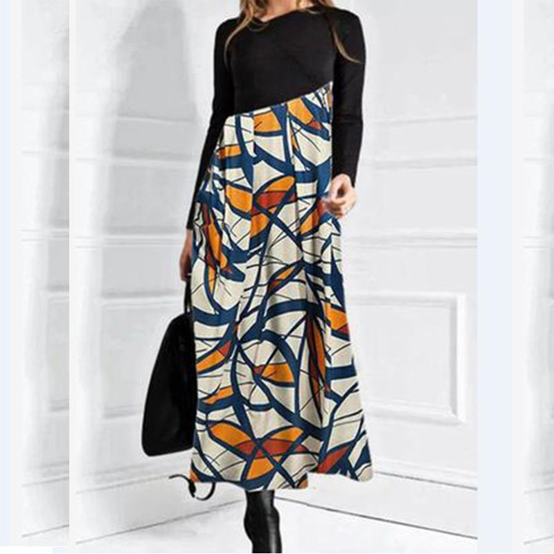 Autumn And Winter Women's Dresses Casual Long Sleeves Long Bohemian Printed Dress Women Clothes