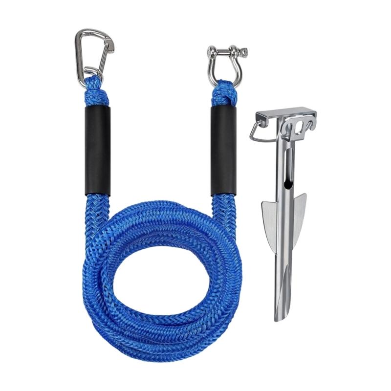 Shore-Side Mooring Rope for Small Boat Stops, Elastic Dock Line Set with Beach Stake and Quick Clip Connection