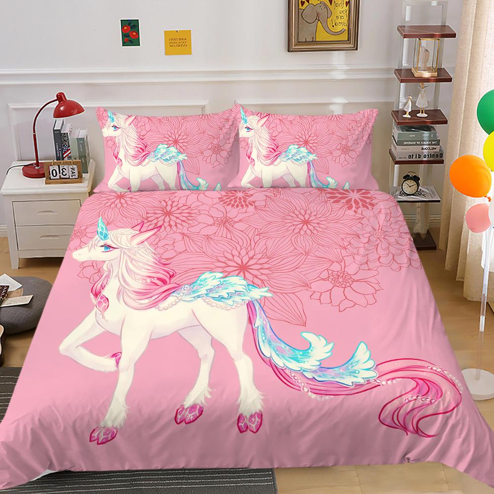 2023 Nový styl Unicorn Printing 3D ložní oblek 100% polyester Ložnice Dekor z mikrovlákna Pohodlný luxusní povlak na přikrývku