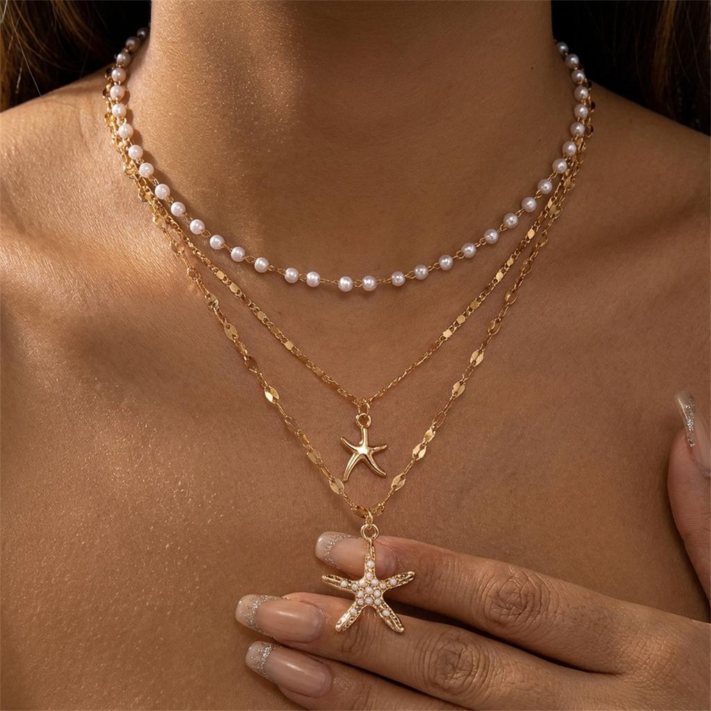 Bohemian Starfish Shell Pendant Necklace For Women Trendy Summer Beach Pearl Chain OT Buckle Choker Travel Party Jewelry