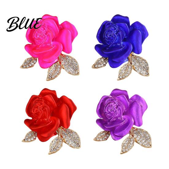 Decorative Brooch Pin 3D Rose Flower Shape Sparkling Rhinestones Inlaid