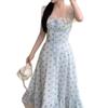 (Exclusive) New French sweet small flying sleeve floral dress women's summer new square collar