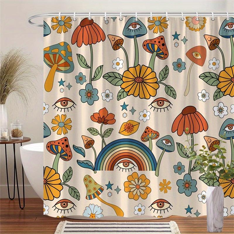 "Psychedelic Mushroom Waterproof Shower Curtain, Vibrant Floral and Eye Design for Boho Bathroom Decor"
