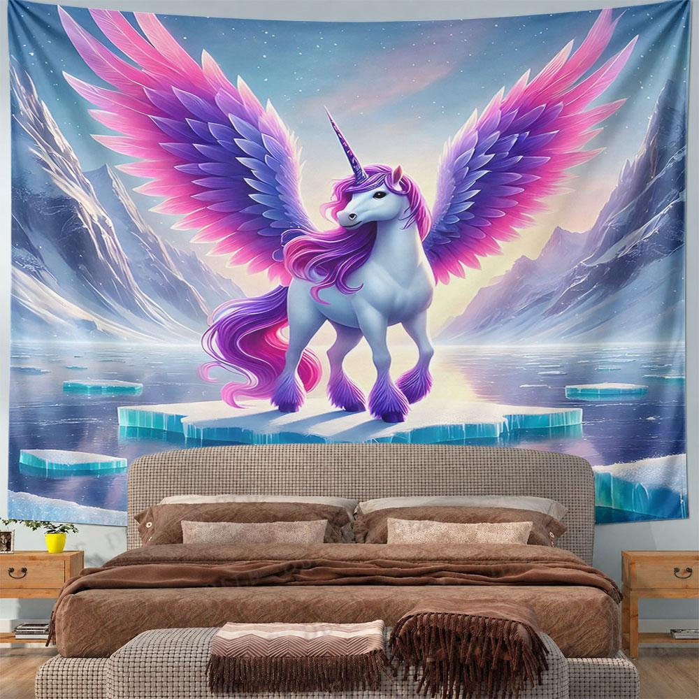 Winged Unicorn on Icy Landscape Pattern Wall Hanging Tapestry Decorative Tapestry Home Decor for Bedroom and Living Room