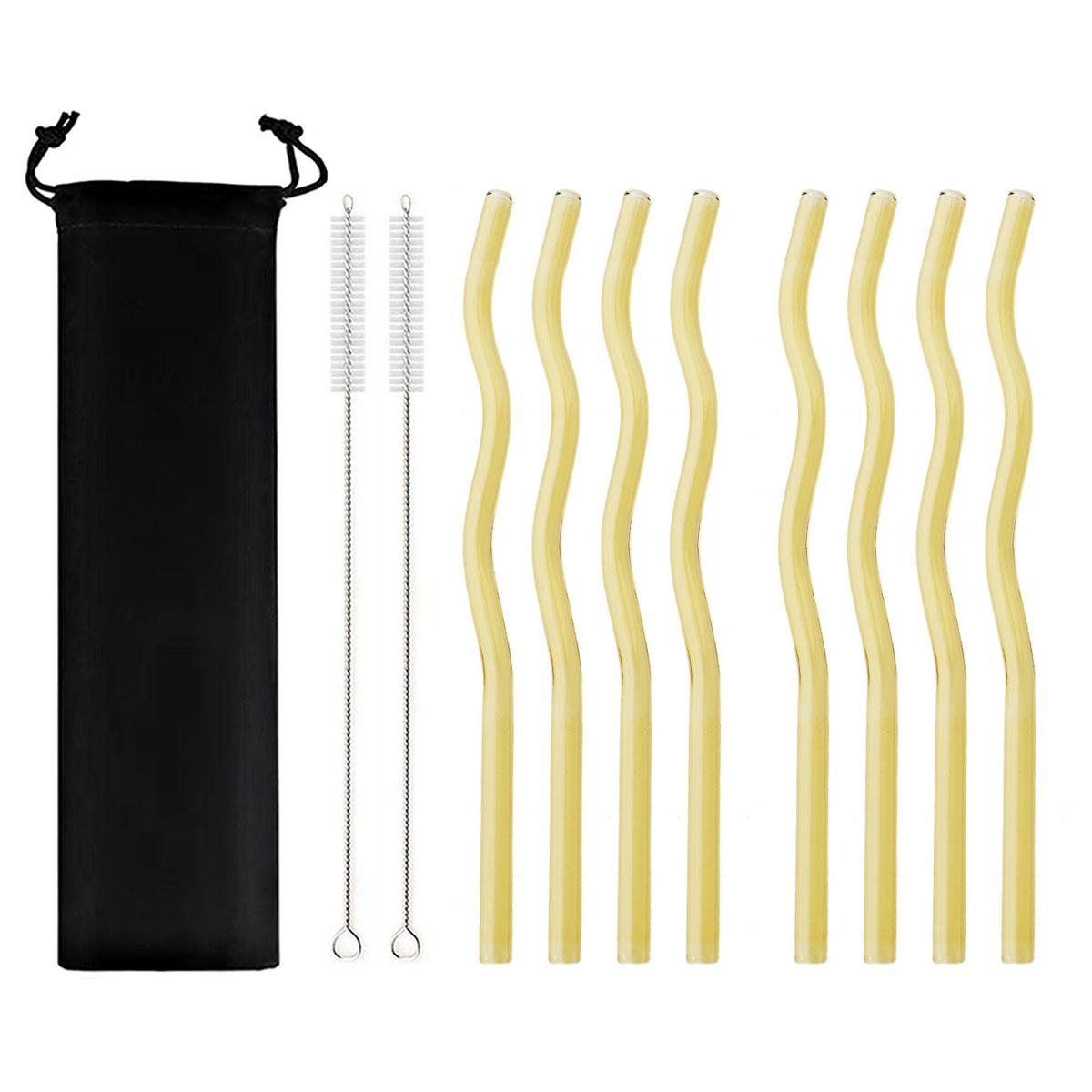 

Wavy Glass Straws 11pcs Multicolor Reusable Glass Drinking Straws with Black Pouch for Drinking Beverages Coffee Milk Tea жёлтый