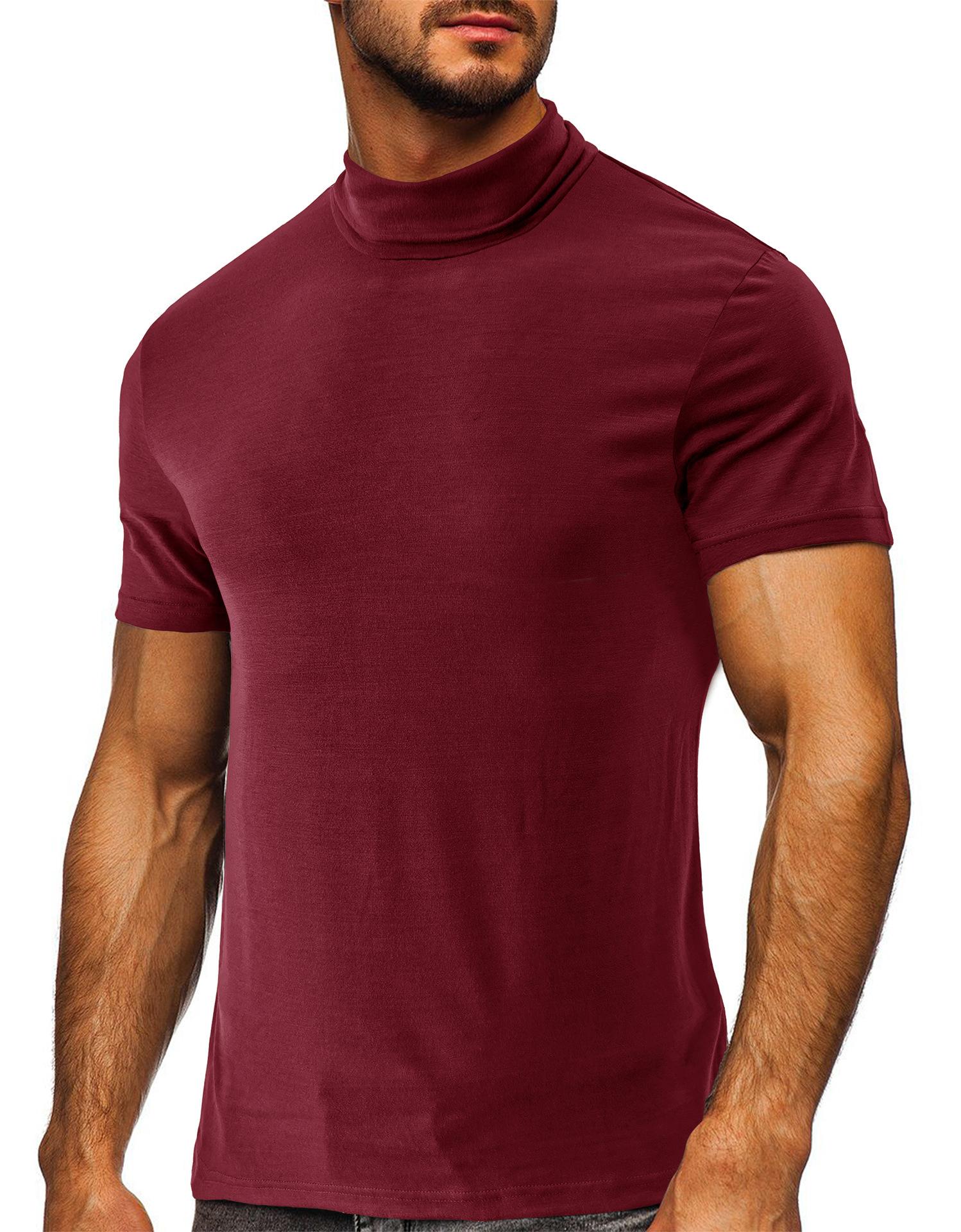 Phoca largha Heren Zacht T-shirt Korte Mouw Basic Turtleneck Slim Fit Ondershirt Pullover Effen Tops Atletische Workout T-shirts voor Heren Zomer Vochtafvoerend T-shirt XL bordeaux
