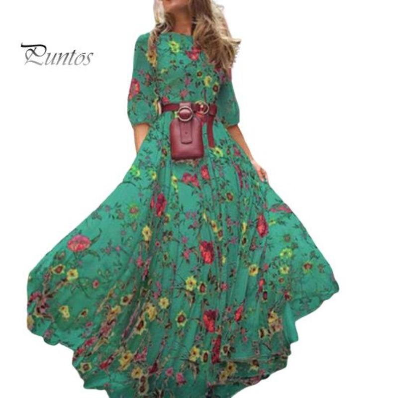 Sommer-Damenkleid, Blumendruck, A-Linie, lockerer Saum, Vintage-Stil, hohe Taille, französischer Stil, Dreiviertelärmel, plissiert, O-Ausschnitt, Abschlussball, Cocktailparty, Bankett