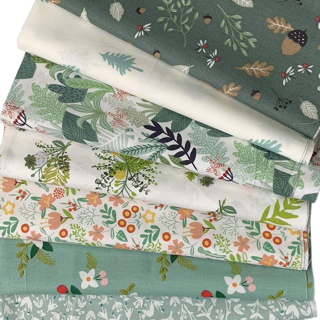 Floral Quilting Fabric Green Pine Cone Pattern 7-Piece Scraps, 100% Cotton, 46x56cm, Series,