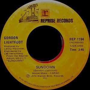 

7inch Record GORDON LIGHTFOOT Sundown REP1194 REPRISE 1974 Canada Rock Used