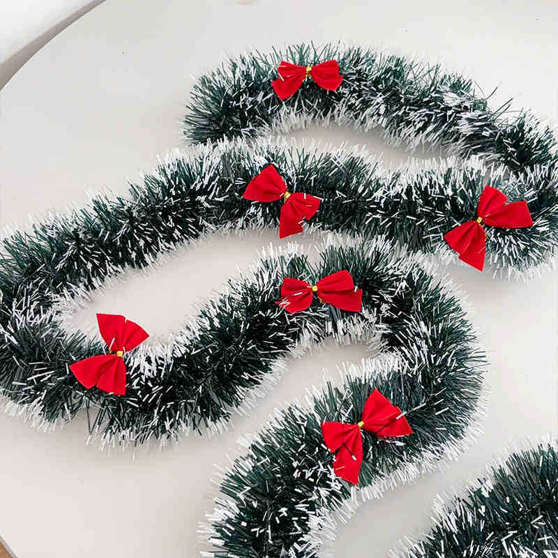 20/2M Christmas Tinsel Ribbons with Bows Xmas Tree Hanging Pendent Green Cane Ribbon Madder Garland Party Home Decor Ornaments