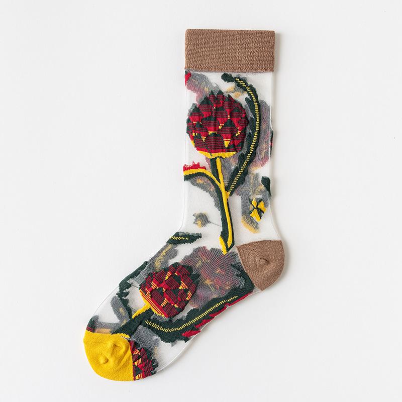 3 Pares Nuevos Set de Calcetines Transparentes Lindos de Gato para Mujer Coreanos Florales Animales Verano Delgados Kawaii Set de Calcetines de Seda para Mujer