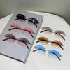 Frameless Oval Sunglasses Metal Thin Temples with Ocean-Inspired Lenses Retro Brand Designer Sunglasses UV400 Shades Eyewear
