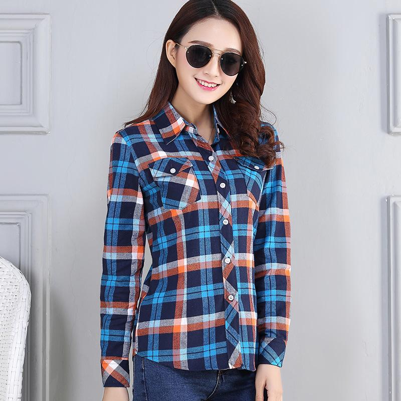 Plaid Shirt Women's Long-sleeved Spring and Autumn Full-length Bottoming Shirt