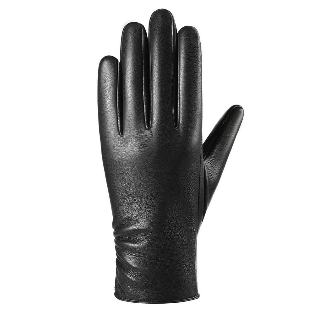 Fleece Lined Women's Gloves PU Leather Winter Warm Gloves Five Finger Gloves  Driving Activity
