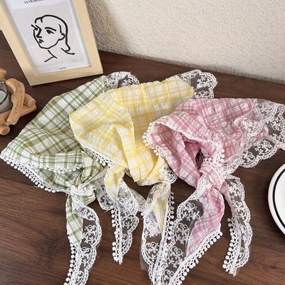 Scarf Headband French Retro Plaid Sweet And Cute Headscarf