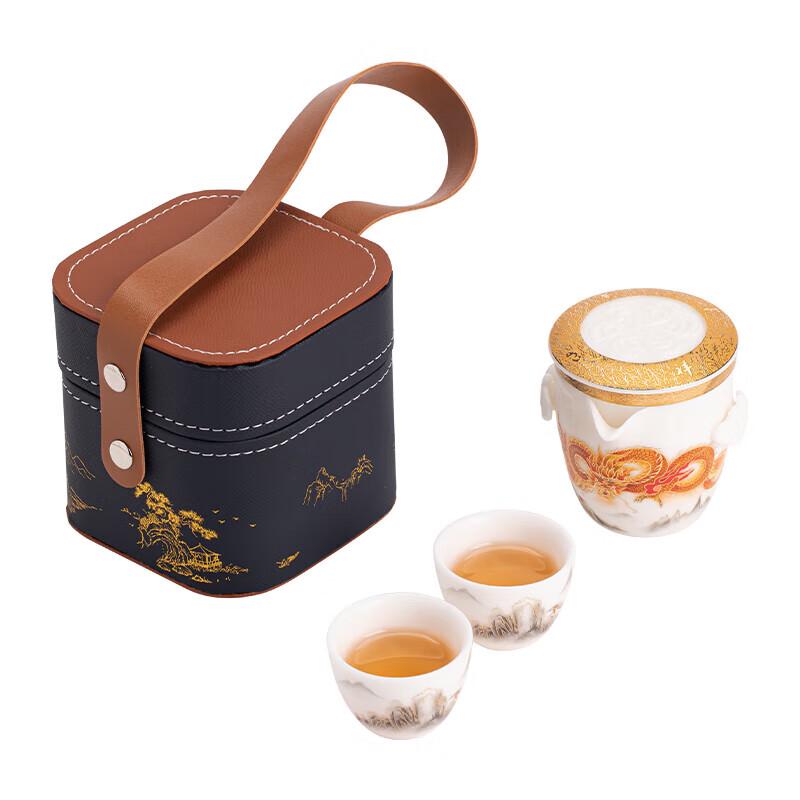 SUSHI CERAMICS Mutton Fat Jade Porcelain Dragon Travel Tea Set