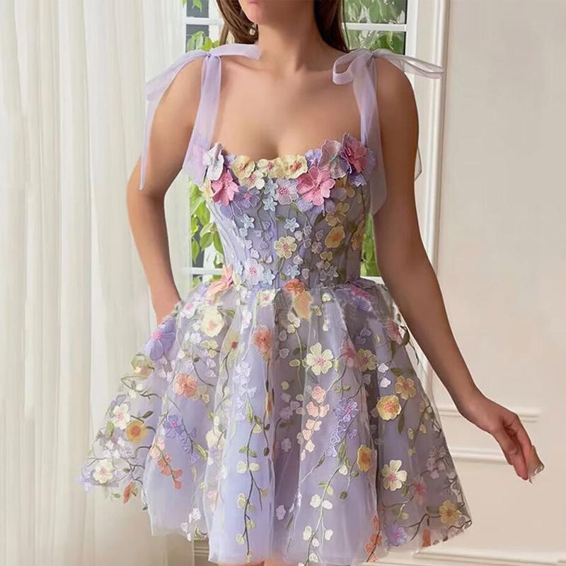 2025 Women's Fashion Floral Embroidered Sexy Suspender Dress