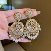Cercei stud cu design exagerat în formă de fundă și picătură de apă, cercei cu perle, cercei în stil curte, cercei pentru femei