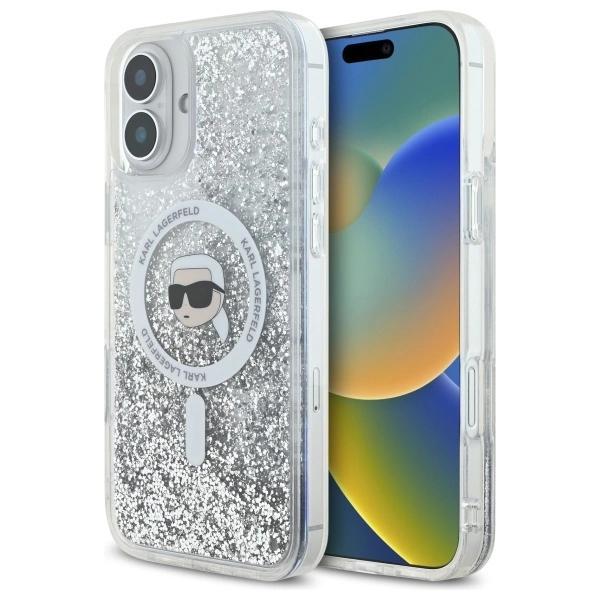 Karl Lagerfeld Klhmp16Slgkisgh Iphone 16 6.1 Hardcase Transparent Liquid Glitter Karl Head Magsafe