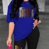 Women's Summer Casual Loose Fit Large Size MELANAN Print Round Neck Short Sleeved T-shirt+shorts Two-piece Set
