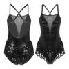 Women Cha-cha Samba Performance Leotard Cross Back Sequins Fringe Bodysuit for Latin Dance Stage Costume