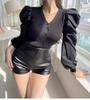 Podzimní kožené šortky s vysokým pasem pro ženy