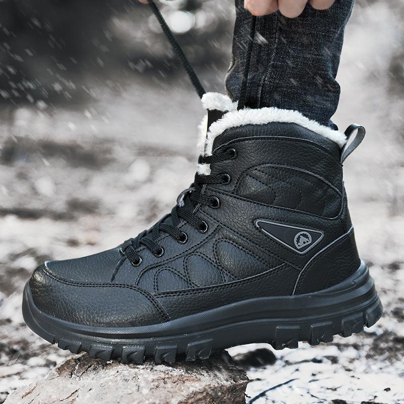 Men's Padded Cold Warm Anti-fatigue Thickened Footbed Soft Elastic Comfortable Waterproof Shock Absorption Non-slip Leisure Snow Boots Cotton Shoes