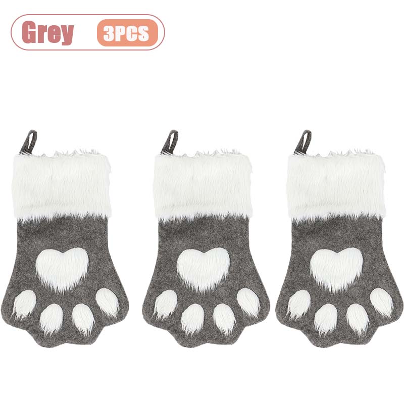Christmas Tree Hanging Stockings Dog Paw Design Plush Long Hair Xmas Stocking Holiday Gift Bag Decoration Party Ornament