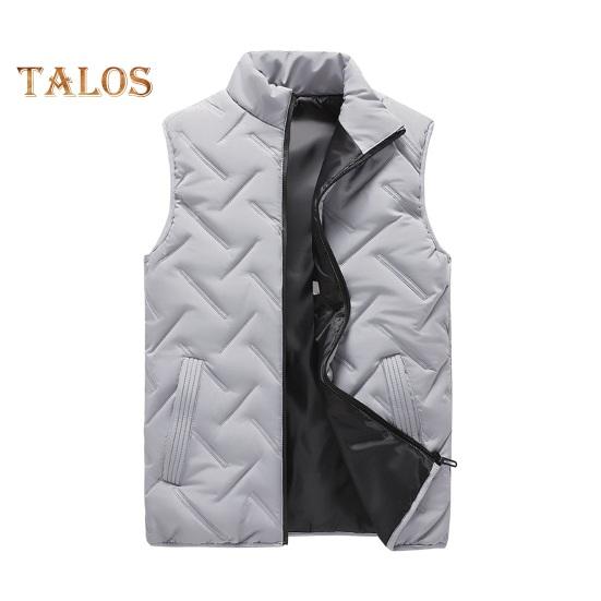 Gilet da uomo con collo alto, senza maniche, chiusura lampo, gilet invernale con tasche, tinta unita, imbottitura spessa, cappotto in cotone