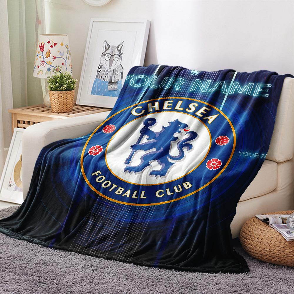 Custom Name Chelsea Football Club Flannel Blanket, High Quality Comfortable for All Seasons, Home Decor, Warmth and Comfort