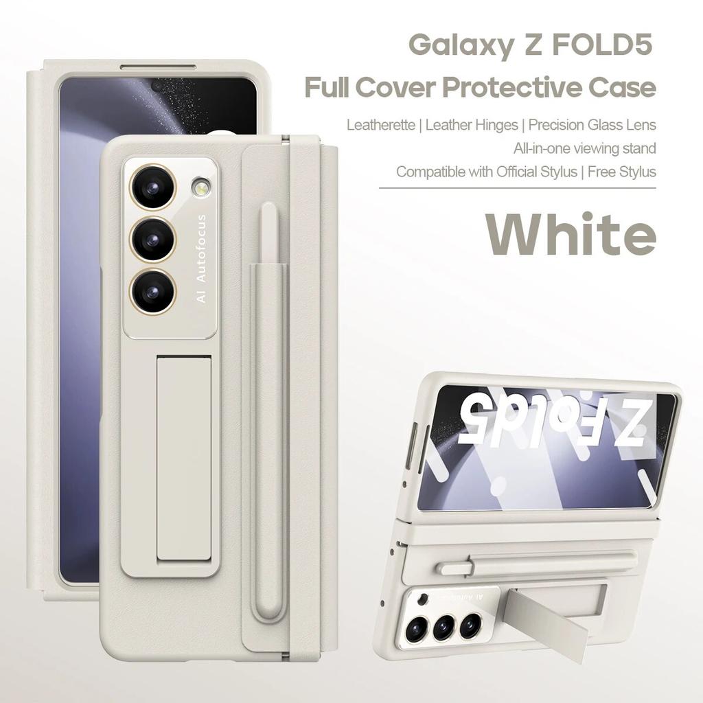 For Samsung Foldable Leather Phone Case for Samsung Galaxy Z Fold4 with Pen Phone Shell for Galaxy Z Fold 5 Folding Bracket Cover