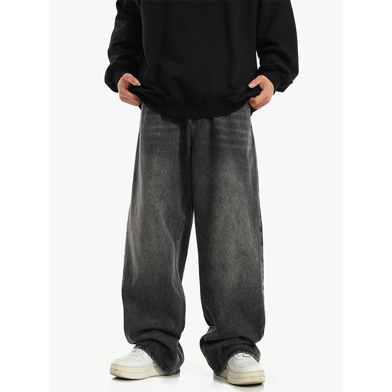 Herren Retro Schwarz-Grau Weit geschnittene Fließende Jeans: Lockerer gerader High-Street-Stil