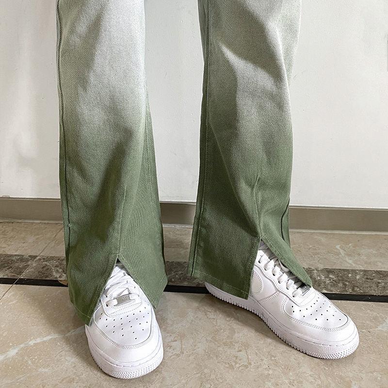 2022 frauen mode hohe taille split up grün frauen Breite bein jeans baggy frau denim capris Hosen jean mom jeans hosen