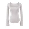 Koreanischer Stil Schlank geschnittenes Quadratischer Ausschnitt Glockenärmel Damen T-Shirt, Elegant Nische, Tailliert, Sexy Schlankmachendes Basisschicht Top