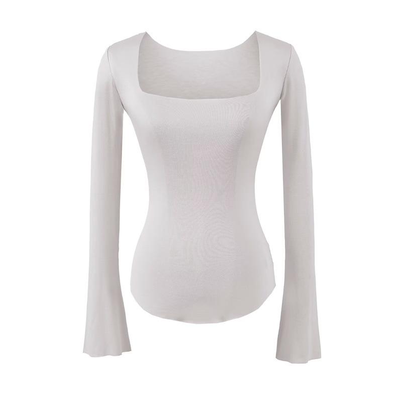 

Korean Style Slim-fit Square Neck Flare Sleeve Women s T-shirt, Elegant Niche, Cinched Waist, Sexy Slimming Base Layer Top Medium