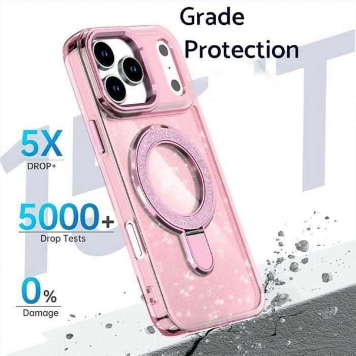 Coque de Protection - BOOLING - pour iPhone 17 Pro Max - Paillettée Cercle Magnétique Rose - 2 Vitres